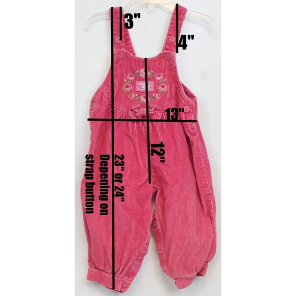 VTG Oshkosh Pink Corduroy Overalls Bubble Romper Girls 18 months Flowers Winter - Picture 8 of 8